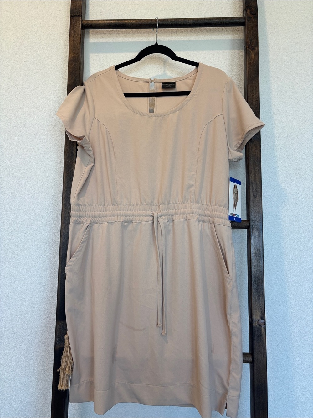 Women’s Short Sleeve Drawstring Waist Mini Dress - Blush